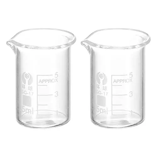 Produktbild: PATIKIL 2Stk 5ml Niedrig Form Glasbecher 3.3 Borosilikatglas Skalierte Bedruckte Messbecher mit Ausguss für Küche Labor Flüssigkeiten