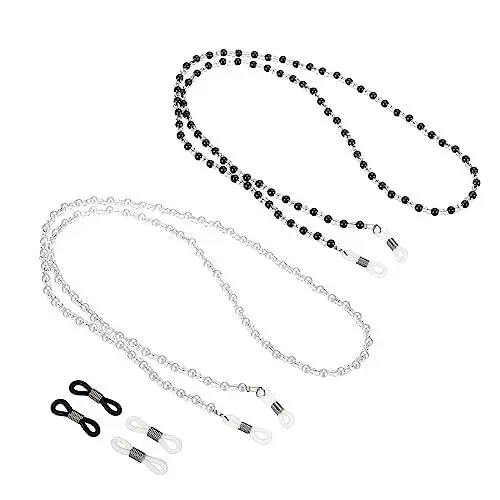 Produktbild: PATIKIL 2Stk Brille Kette für Frauen Stilvoll Brillen Kette Sonnenbrille Riemen Brillen Perlen Schnur Halter für Lesen Blau Leichte Brillen Weiß Schwarz
