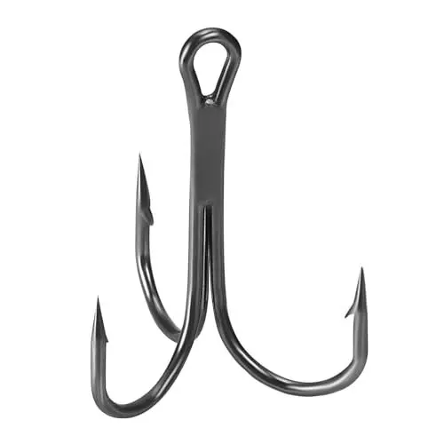 Produktbild: PATIKIL 3/0# Angel-Drillinge, 10 Stück, 3 x Starke Drillinge, Angelhaken aus Hartstahl, rund gebogen, mit Widerhaken, für Süßwasser, Salzwasser, Schwarz