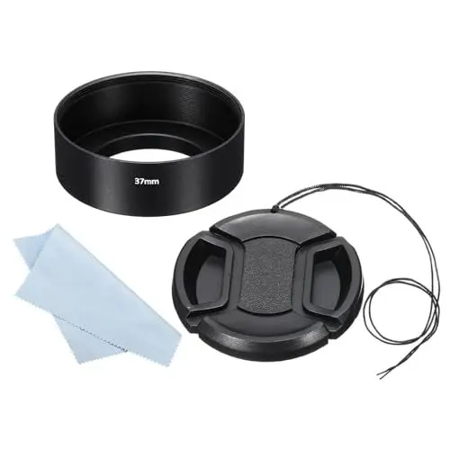 Produktbild: PATIKIL 37mm Gegenlichtblende Set, Standard-Fokus, mattierte Oberfläche, innen Anti-reflektierende Blende mit 52mm Objektivdeckel und Reinigungstuch für Kameraobjektiv, Schwarz