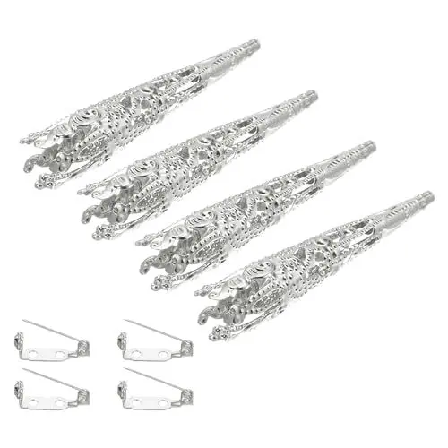 Produktbild: PATIKIL 41mm Korsage Dekorative Halterung 4Stk Brosche Stift Vase Tasche Boutonniere Halter mit Stabstifte für Hochzeit Party Basteln Handwerk Silberton