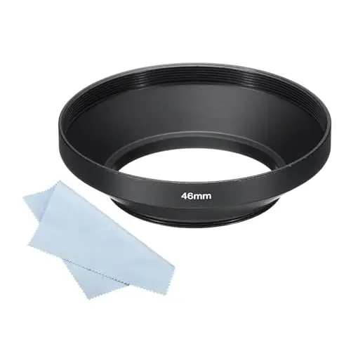 Produktbild: PATIKIL 46mm Gegenlichtblende, Weitwinkel, Matte Oberfläche, innen antireflektierende Blende mit Reinigungstuch für Kameraobjektiv, Schwarz