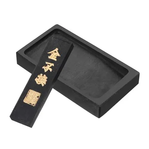 Produktbild: PATIKIL 5-Zoll-Chinesischer Kalligraphie-Tuschestein mit Tuschestift, rechteckige Tuschestein-Schale für traditionelle Kalligraphie-Praxis Malen Zeichnen, Schwarz