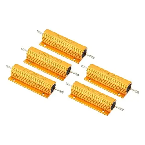 Produktbild: PATIKIL 5 Stück 100W 25 Ohm Aluminium Hülle Widerstand Gehäuse Draht Widerstände Schraube Tap Leistungswiderstand Goldton