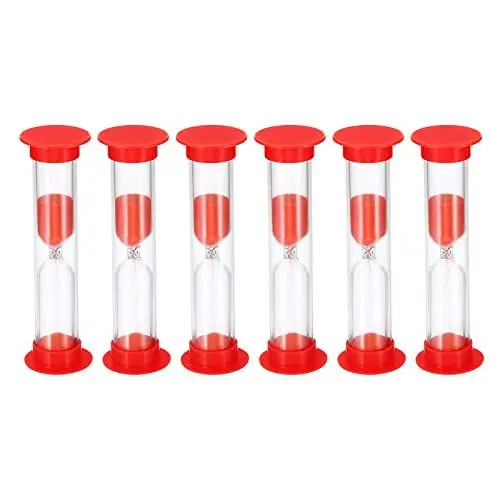 Produktbild: PATIKIL 6Stk 2 Minute Sanduhr Klein Sanduhr mit Plastik Cover Abwärtszählende Sanduhr für Spiele Küche Party Geschenke DIY Dekoration Rot