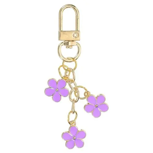 Produktbild: PATIKIL Blumen-Schlüsselanhänger-Anhänger, niedlicher emaillierter Schlüsselanhänger mit Blumenmotiv und Karabinerhaken für Geschenke, Handtaschen- und Taschen-Dekoration, Lila
