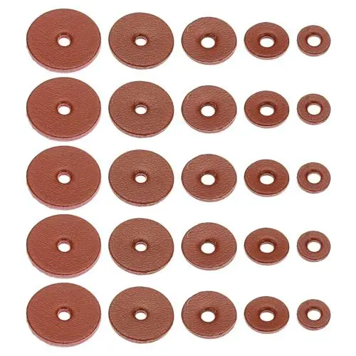 Produktbild: PATIKIL Lederunterlegscheiben, 100 Stück Ledergriff-Unterlegscheiben Lederabstandshalter 1,5 mm dick rund für Messergriff Hammer Beil Geldbörse Abzeichen DIY Basteln, rötlich-braun