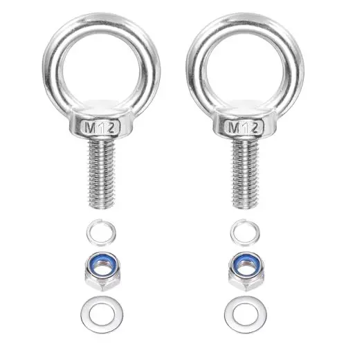 Produktbild: PATIKIL M12 x 30mm Hebeschulter Augenschraube, 2 Stück 304 Edelstahl Gewindeöse mit Muttern und Unterlegscheiben zum Aufhängen von Hängemattenartikeln