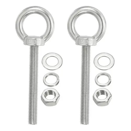 Produktbild: PATIKIL M12 x 80mm Hebeschulter Augenschraube, 2 Stück 304 Edelstahl Gewindeöse mit Muttern und Unterlegscheiben zum Aufhängen von Hängemattenartikeln