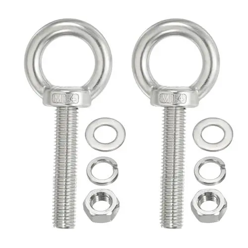 Produktbild: PATIKIL M14 x 60mm Hebeschulter Augenschraube, 2 Stück 304 Edelstahl Gewindeöse mit Muttern und Unterlegscheiben zum Aufhängen von Hängemattenartikeln