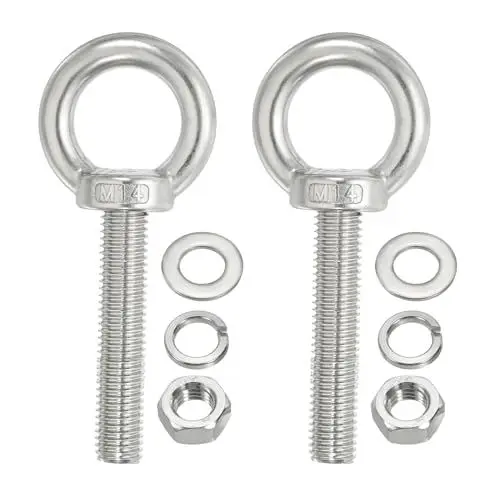Produktbild: PATIKIL M14 x 70mm Hebeschulter Augenschraube, 2 Stück 304 Edelstahl Gewindeöse mit Muttern und Unterlegscheiben zum Aufhängen von Hängematten und Artikeln