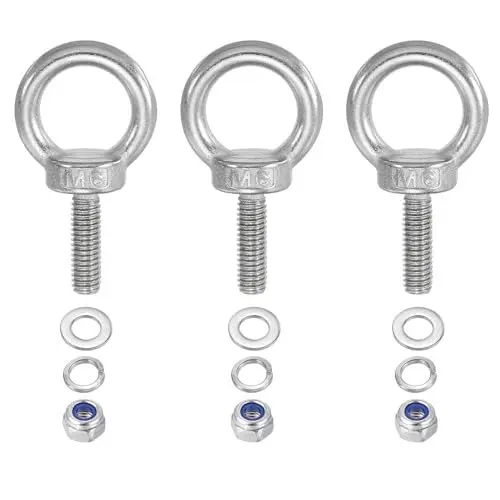 Produktbild: PATIKIL M6 x 20mm Hebeschulter Augenschraube, 3 Stück 304 Edelstahl Gewindeöse mit Muttern und Unterlegscheiben zum Aufhängen von Hängemattenartikeln