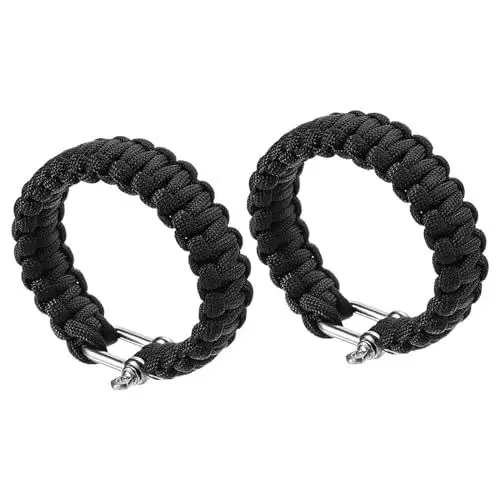 Produktbild: PATIKIL Survival Paracord Armbänder, 2er Pack Geflochtenes Armband mit U-förmiger Edelstahlschnalle, Partygeschenke, Campinggeschenke, Outdoor-Umhänge für Männer, Schwarz