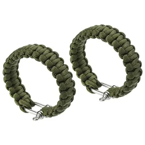 Produktbild: PATIKIL Survival Paracord Armbänder, 2er Pack Geflochtenes Armband mit U-förmiger Edelstahlschnalle Partygeschenke Campinggeschenke Outdoor-Wraps für Männer, Armee Grün