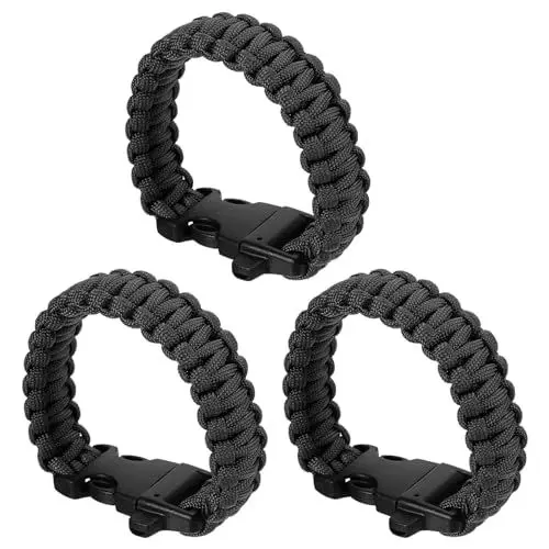 Produktbild: PATIKIL Survival Paracord Armbänder, 3er Pack Geflochtenes Armband mit Kunststoffverschluss Partygeschenke Campinggeschenke Outdoor-Umhänge für Männer, Schwarz