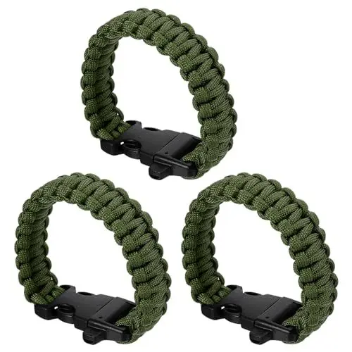 Produktbild: PATIKIL Survival Paracord Armbänder, 3er Pack Geflochtenes Armband mit Kunststoffverschluss Partygeschenke Campinggeschenke Outdoor-Umhüllungen für Männer, Armee Grün