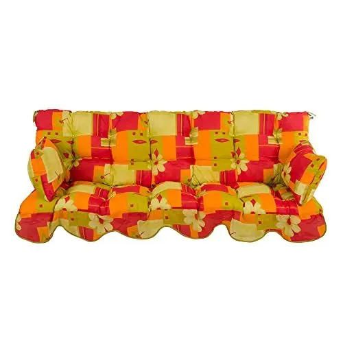 Produktbild: PATIO Hollywoodschaukel Auflage 180x50 Gartenbank Auflage Sitzkissen Rückenlehne Seitenkissen gesteppt rot orange gelb grün