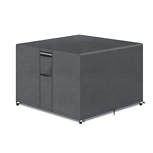 Produktbild: PATIO PLUS Gartenmöbel Rattan Abdeckungen, Würfel Abdeckungen Wasserdicht Heavy Duty 600D Oxford Fabric Outdoor Garden Square Table Covers Winddicht Anti-UV, Grau 135x135x71cm BLGFC135-GY