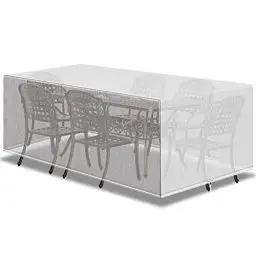 Produktbild: PATIO PLUS Outdoor-Möbel-Set Abdeckung, wasserdicht, Winddicht, Anti-UV, rechteckig, Gartentisch Abdeckungen für Patio Tisch und Stühle Set - Extra groß 242x162x100cm Transparent