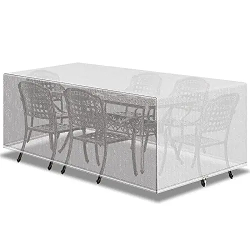 Produktbild: PATIO PLUS Outdoor-Möbel-Set Abdeckung, wasserdicht, winddicht, Anti-UV, rechteckig, Gartentisch Abdeckungen für Patio Tisch und Stühle Set - Extra groß 242x162x100cm Transparent