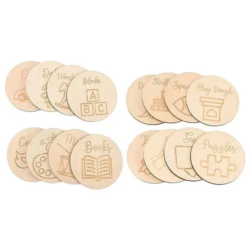 Produktbild: PartyKindom Spielzeug-Aufbewahrungsetiketten Ornament: Runde Holzetiketten Für Spielzeugkiste Heimorganisation Behälter Glas 16 Stück