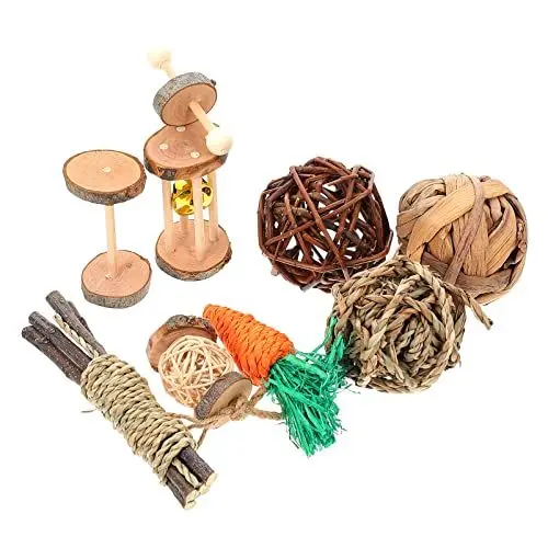 Produktbild: PATKAW 9Pcs Meerschweinchenkau- Spielzeug Hamster Spielzeug Natürliche Holzzähne Pflege Kaut Spielzeug Behandelt Bahnzubehör für Kaninchenhasen Rennmäuse Ratten Chinchillas Kleine