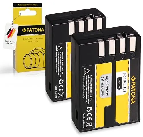 Produktbild: PATONA 2X Akku D-Li109 Ersatz für Pentax Li109, Li-109 Batterie 900mAh Kompatibel mit Pentax K-R, K-30, K-50, K-70, K-500, K-2, K-S2, K-S1