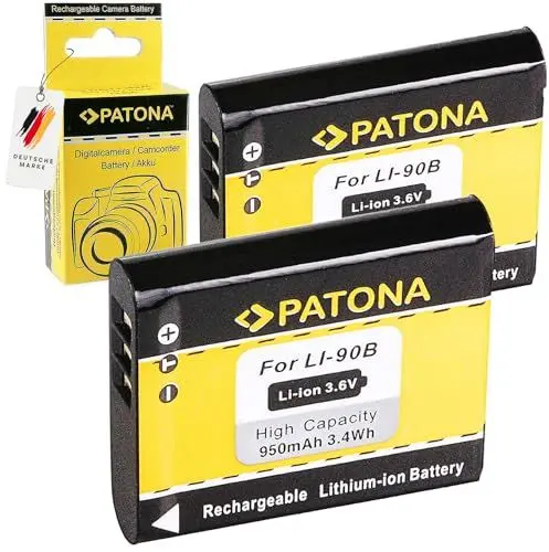 Produktbild: PATONA 2X Li-90b Akku 950mAh Ersatzakku kompatibel mit Olympus Stylus Creator XZ-2 XZ2 Traveller SH-50 SH50 SZ-15 SZ15 Tough TG-1 TG1 TG-2 TG2 Li90B Li 90B Li92B Li 92B