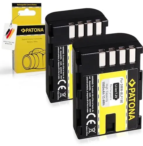 Produktbild: PATONA 2x DMW-BLF19 DMW-BLF19E Akku 1860mAh Ersatzakku kompatibel mit Panasonic Lumix DC-G9 G9L G9EG G9LEG GH5 GH5L GH5M GH5S GH4 GH4A GH4H GH4M GH4R GH4U GH3 GH3A GH3H Sigma BP-61 DMWBLF19E DMW BLF19