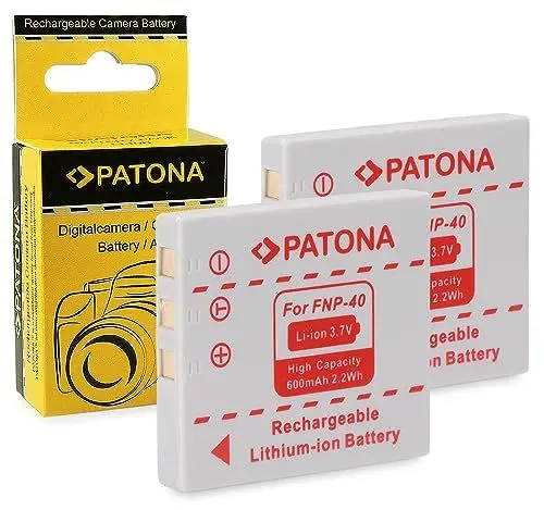 Produktbild: PATONA 2X NP-40 Akku 600mAh Ersatzakku kompatibel mit Fuji Fujifilm FinePix F402 F455 F460 F610 F650 F700 Konica Minolta Dimage X1 Panasonic Lumix FX2 Pentax Optio A10 Samsung Digimax i5 NP40 NP 40