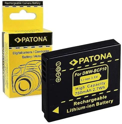 Produktbild: PATONA DMW-BCF10 Akku 750mAh Ersatzakku kompatibel mit Panasonic Lumix DMC-F2 F3 FH1 FH3 FH20 FH22 FP8 FS6 FS4 FS7 FS8 FS9 FS10 FS11 FS12 FS15 FS25 FS30 FS33 FS42 FS62 FT1 FT2 DMW BCF10 DMWBCF10