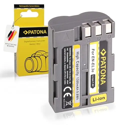 Produktbild: PATONA EN-EL3E Akku 1300mAh kompatibel mit Nikon D40 D40x D50 D60 D70 D70s D80 D90 D100 D200 D300 D300S D700 D900 D3000 D5000 Ersatzakku für die Modelle EN EL3E ENEL3E EN EL 3E