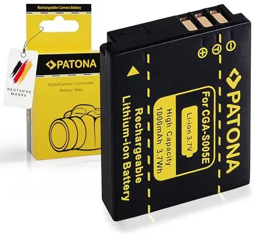 Produktbild: PATONA CGA-S005 Akku 1000mAh Ersatzakku kompatibel mit Panasonic Lumix DMC-FC01 FX50 FX100 LX3 LX9 Leica DLUX 2 Fuji FinePix F20 F40 Pentax MX-1 S005 DMW-BCC12 BP-DC4 Fujifilm NP-70 Ricoh Caplio DB-60