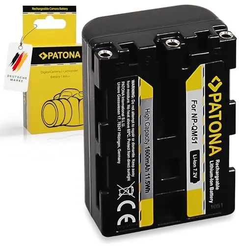 Produktbild: PATONA NP-FM50 NP-QM51 Akku 1600mAh Ersatzakku kompatibel mit Sony Camcorder NP-FM30 FM50 FM70 FM90 QM51D QM71D QM91D CCD-TRV106K 108 116 128 DCR-DVD91 100 200 DCR-HC14 TRV6 TRV8 NPFM50 QM51 FM50