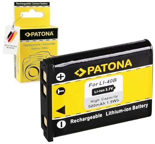 Produktbild: PATONA Li-40B Li-42B Akku 500mAh Ersatzakku kompatibel mit Olympus D630 D720 Pentax D-Li63 Optio L30 Casio NP-80 Fuji Fujifilm NP-45 FinePix J10 Kodak KLIC-7006 Nikon EN-EL10 Coolpix S80 S210 S3000