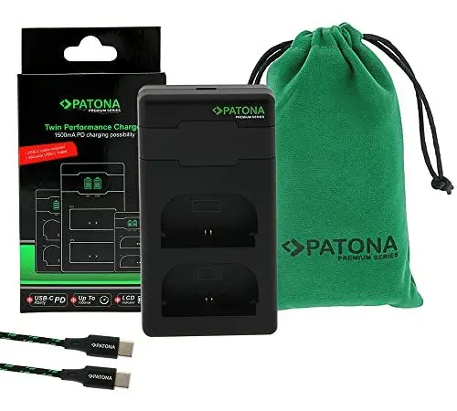 Produktbild: PATONA Premium Ladegerät (1500mA), LCD USB-C QC 3.0 & PD 3.0 Unterstützung für LP-E6NH LP-E6N LP-E6 Akku, Schnellladefunktion ab 20W Netzteil, Kompatibel mit Canon EOS R7 R6 R5 7D 6D 5D Mark II III IV