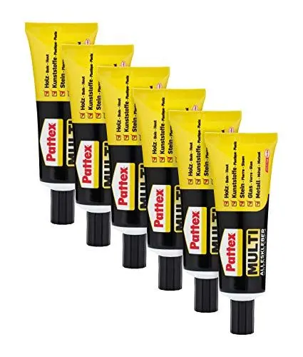 Produktbild: Pattex Multi Alleskleber, lösemittelfreier Kraftkleber zum Basteln, Dekorieren und Reparieren, starker Kleber für viele Materialien*, auswaschbar & härtet schnell aus, 6x50g