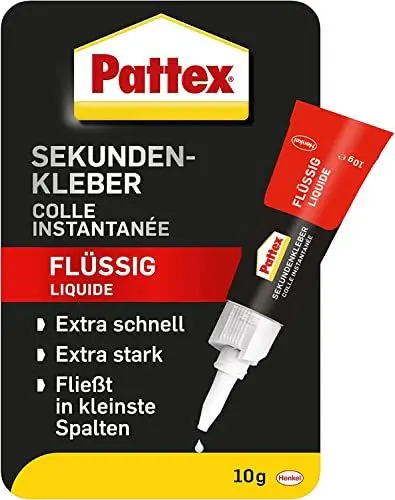 Produktbild: Pattex Sekundenkleber Flüssig, spülmaschinenfester Superkleber für viele Sofortreparaturen, schnelltrocknender farbloser Flüssigkleber, 1 x 10g
