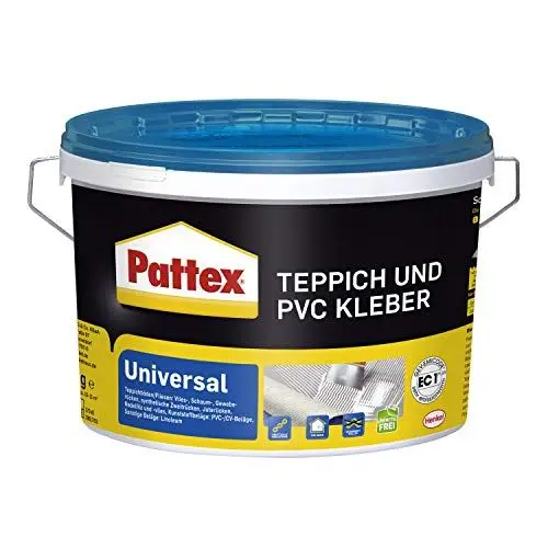 Produktbild: Pattex Teppich und PVC Kleber Universal, starker Kleber für PVC-Beläge & Teppiche, Teppichkleber für Fußbodenheizung geeignet, stuhlrollenfester Klebstoff, 1x4kg