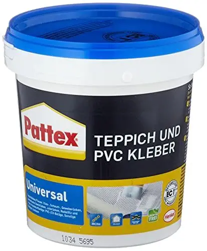 Produktbild: Pattex Teppich und PVC Kleber, lösemittelfreier Dispersionskleber, zum idealen Verkleben von PVC-Belägen in verschiedenen Formen oder Teppichen mit PVC-Vliesrücken, 1x1kg