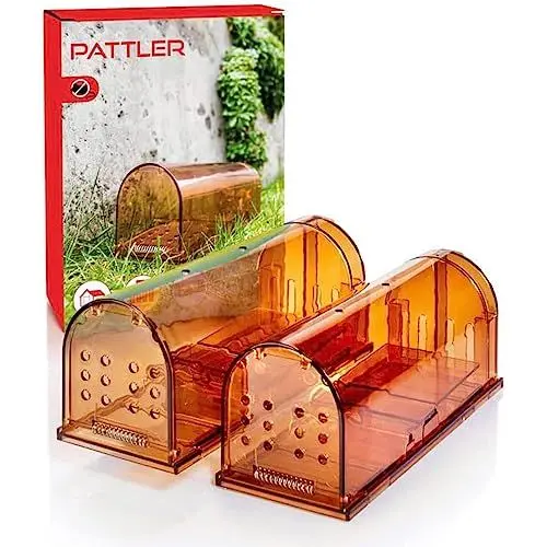 Produktbild: PATTLER® Mausefalle lebend - Extra große Lebendfalle Maus | Tierfreundlich Mäusefalle | Ratten oder Kleintiere Fangen - mit Luftlöchern | Einfache Aufstellung im Haus oder Garten - 2 Stück