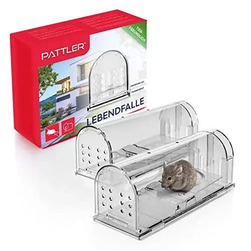Produktbild: PATTLER® Mausefalle lebend - Extra große Lebendfalle Maus | Tierfreundlich Mäusefalle | Ratten oder Kleintiere Fangen - mit Luftlöchern | Einfache Aufstellung im Haus oder Garten - 2 Stück Transparent
