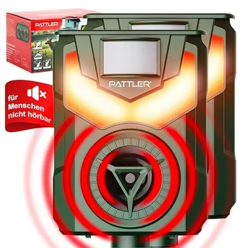 Produktbild: PATTLER® Solar Tierschreck, Marderschreck, Hundeschreck - Bewegungssensor mit 10m Reichweite - Flammenlicht zur Abschreckung - effektiv gegen Hunde, Marder, Füchse und andere Tiere – 2 Stück
