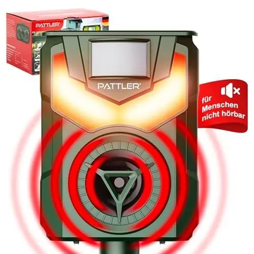 Produktbild: PATTLER® Solar Tierschreck, Marderschreck, Hundeschreck - Bewegungssensor mit 10m Reichweite - Flammenlicht zur Abschreckung - effektiv gegen Hunde, Vögel, Marder – 1 Stück