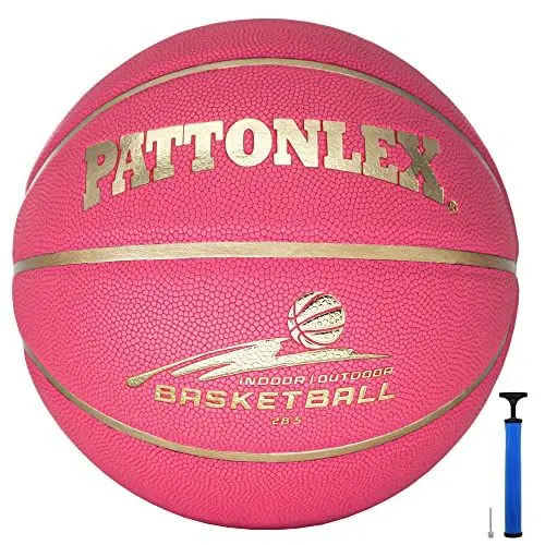 Produktbild: PATTONLEX Basketball Größe 6 Indoor Outdoor Leder Basketbälle für Frauen Mädchen- mit Pumpe (Gold Pink)