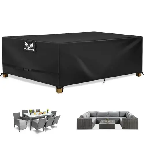 Produktbild: PATWING Abdeckung Gartenmöbel Winterfest, 600D Oxford Gartenmöbel Abdeckung, Asserdicht,Winddicht,UV-Beständiges Gartenmöbel Abdeckung Wasserdicht, für Sitzgruppe Gartentisc (250*250*89cm)