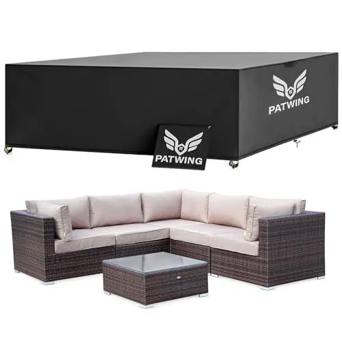Produktbild: PATWING Gartenmöbel Abdeckung,600D Oxford Gewebe Abdeckhauben für Möbelsets,asserdicht,Winddicht,UV-Beständiges Abdeckung Gartenmöbel Winterfest für Sitzgruppe Gartentisc (325*208*58cm)