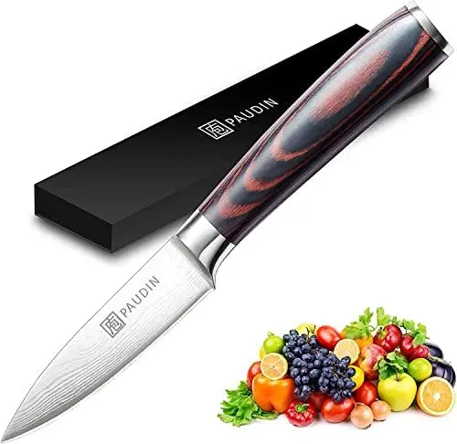 Produktbild: PAUDIN 9 cm Gemüsemesser, Scharf Obstmesser Schälmesser Küchen Messer Ergonomischer Griff Deutscher Edelstahl mit scharfer Klinge