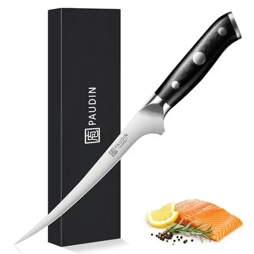 Produktbild: PAUDIN Filetiermesser fisch Messer 18 cm, Filitiermesser Scharf Fisch aus Deutscher Edelstahl 1.4116, Profi Küchenmesser Fischfiliermesser und Ultra Scharfe Messer mit Ergonomischer G10 Griff