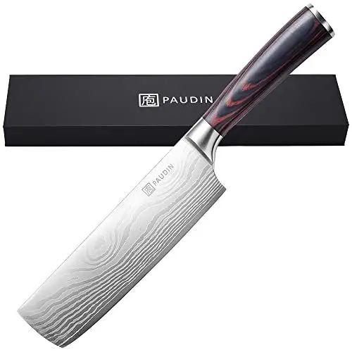 Produktbild: PAUDIN Japanisches Messer, Klingenlänge 17 cm Nariki Messer Hackmesser Kochmesser aus hochwertigem Edelstahl, asiatisches Mehrzweck Küchenmesser für Haus und Küche mit ergonomischem Griff